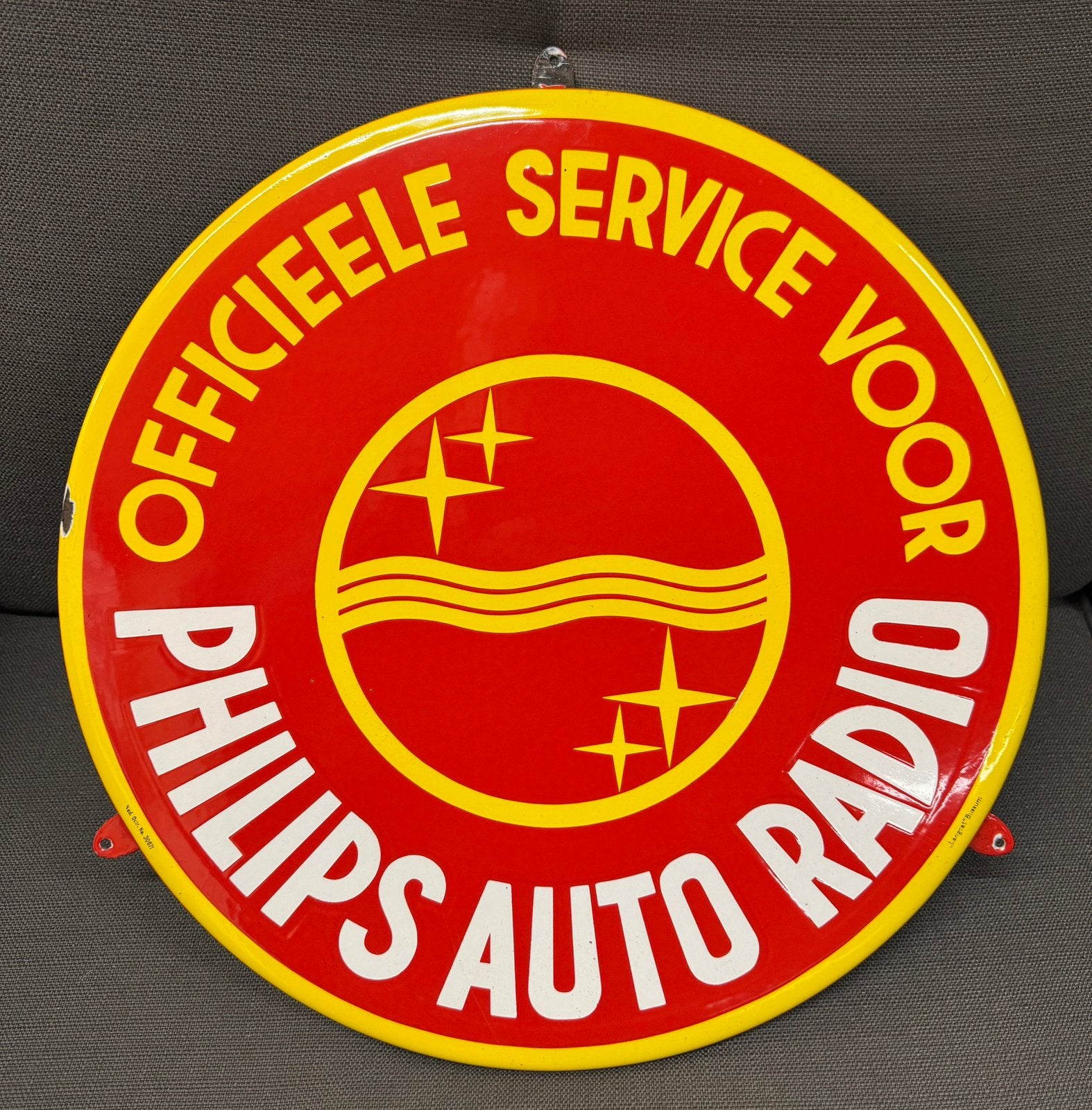 Emaille reclamebord bord Topstaat Philips Auto Radio Langcat, Ophalen of Verzenden, Zo goed als nieuw, Reclamebord