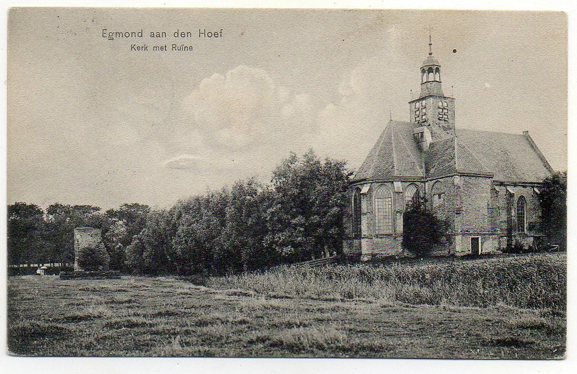 Egmond aan den Hoef Kerk met Ruïne 1911, Ophalen, Voor 1920, Gelopen, Noord-Holland