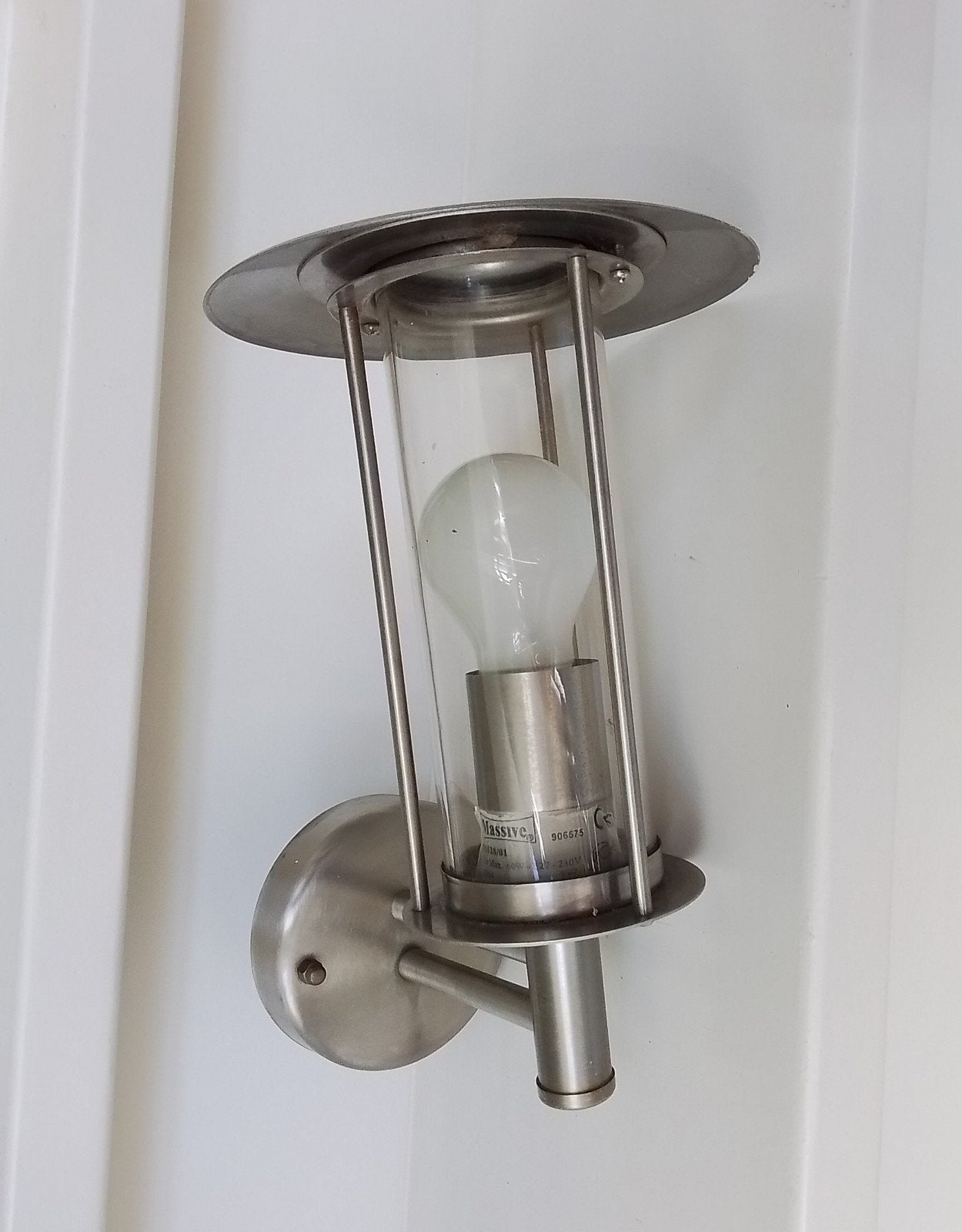 Massive Buitenlamp RVS - Hoogte 34 cm -In zeer goede staat, Tuin en Terras, Minder dan 50 watt, Wandlamp, Ophalen of Verzenden