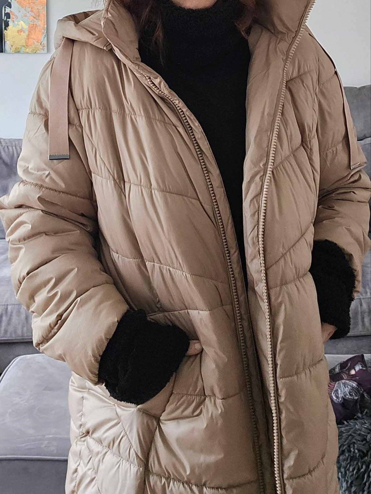 Gerry Weber  Gewatteerde Jas met capuchon 42/44, Verzenden, Beige, Maat 42/44 (L), Zo goed als nieuw