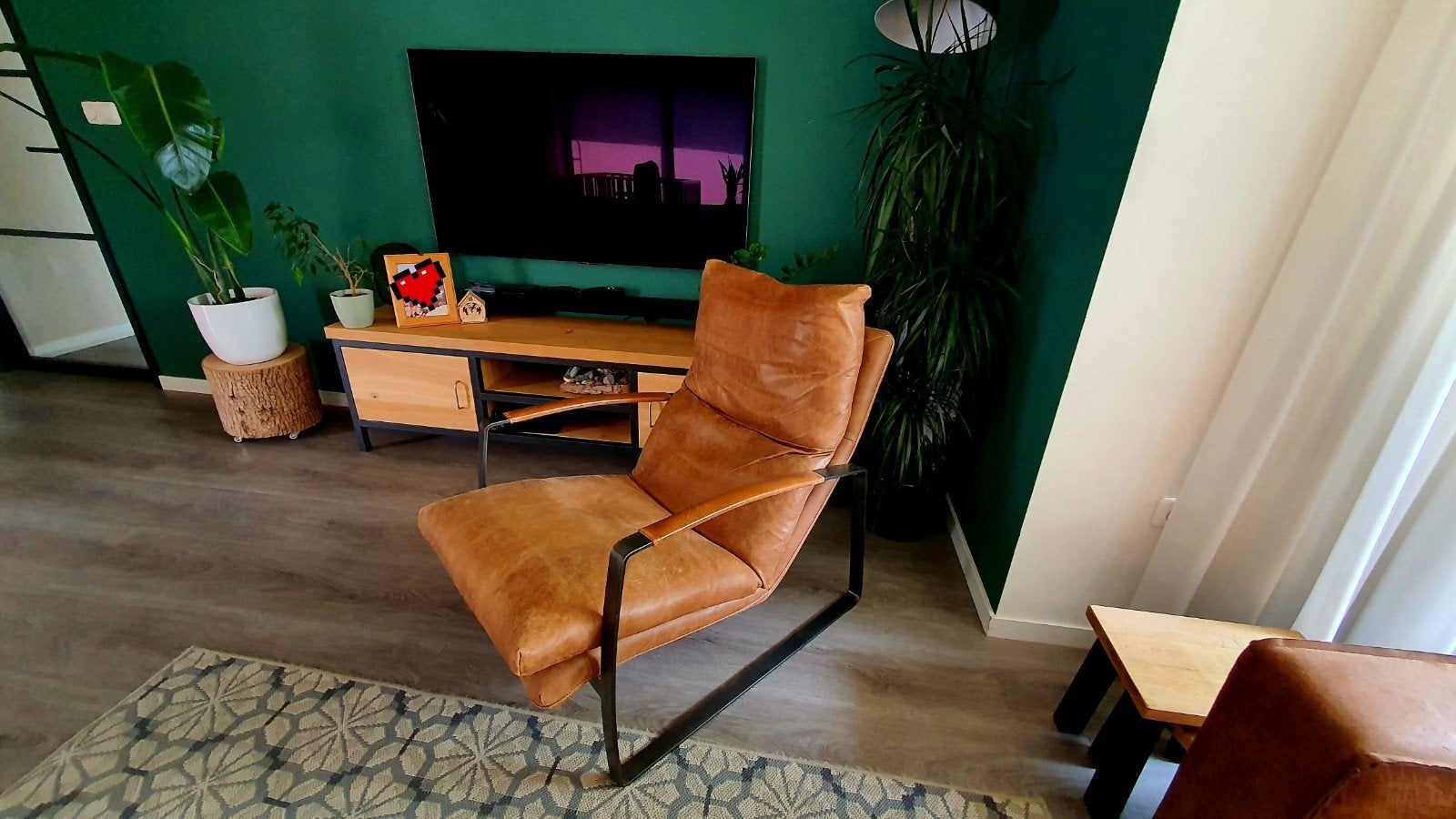 Leren fauteuil - Cognac kleurig, Ophalen, Gebruikt, Modern, Industrieel, 75 tot 100 cm