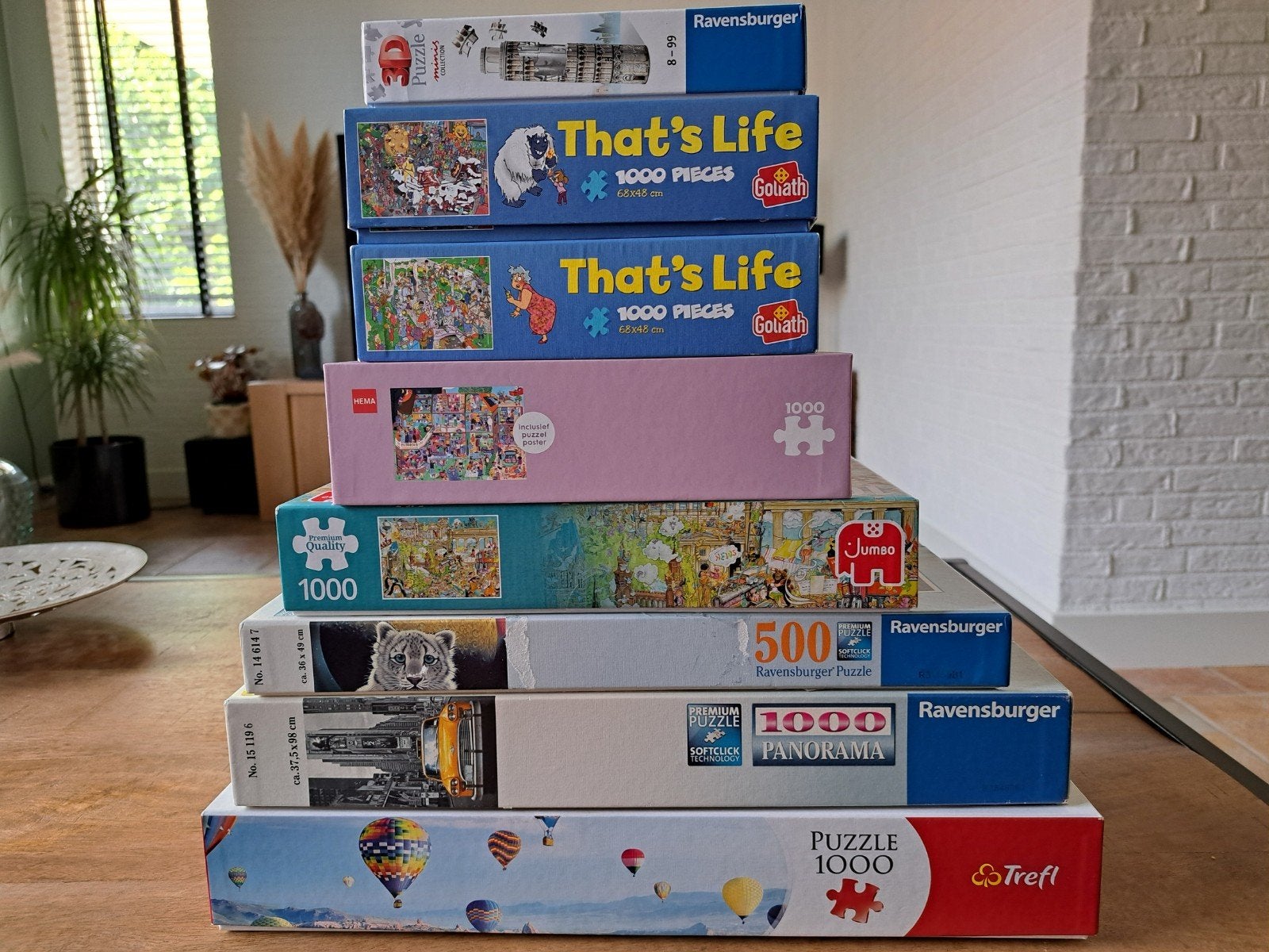 set van 8 verschillende puzzels, Hobby en Vrije tijd, Denksport en Puzzels, Ophalen of Verzenden, 500 t/m 1500 stukjes, Zo goed als nieuw