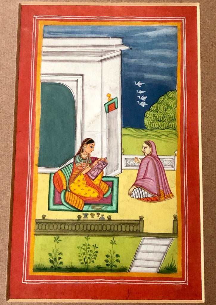 Indiase miniatuurschildering in lijst 1, Schilderij, India, Ophalen of Verzenden, Papier/karton