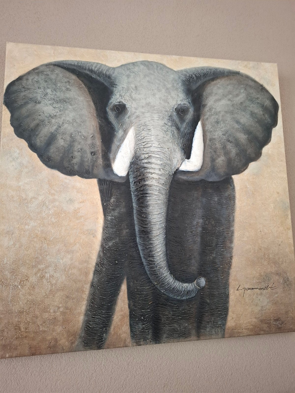 L. Paramount Schilderij Olifant 100x100 cm 3D Textuur, Ophalen, 3D-effect, Dieren