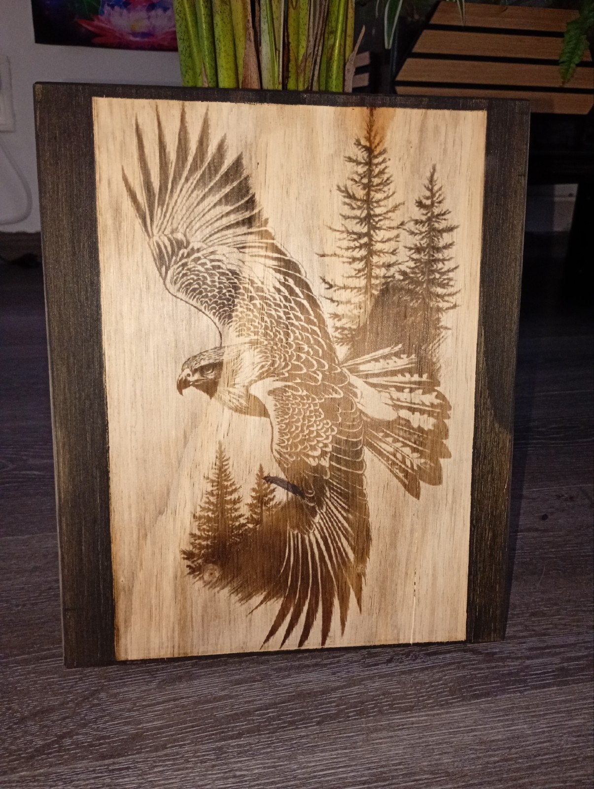 Adelaar houten decoratie -24x29, Hout, Zwart, Overige stijlen, Nieuw