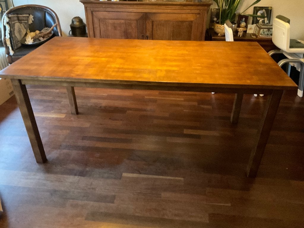 Zware stabiele rechthoekige houten eettafel, Ophalen, Gebruikt, 50 tot 100 cm, 150 tot 200 cm