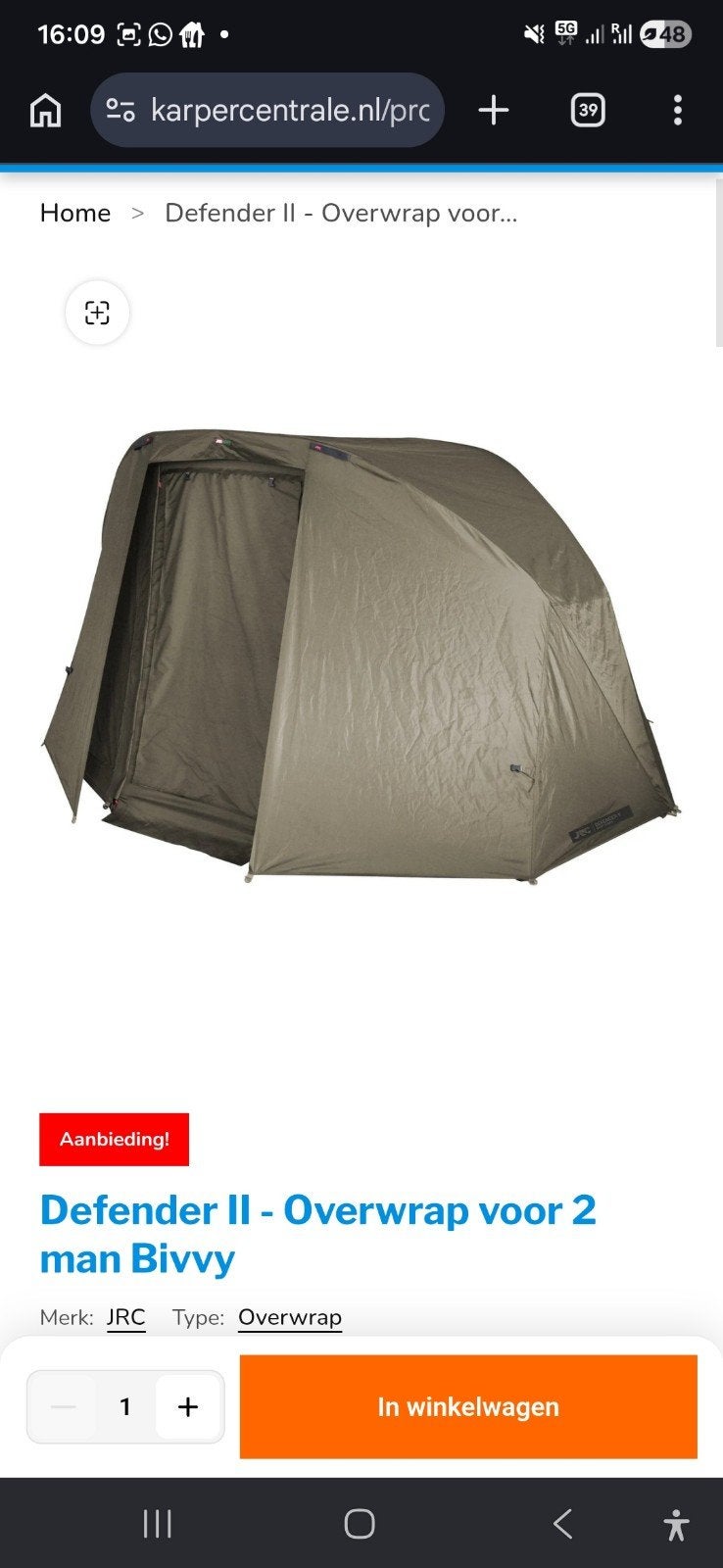 JRC Defender II + Overwrap voor 2-persoons Bivy lees beneden, Caravans en Kamperen, Tenten, Ophalen of Verzenden, Tot en met 2