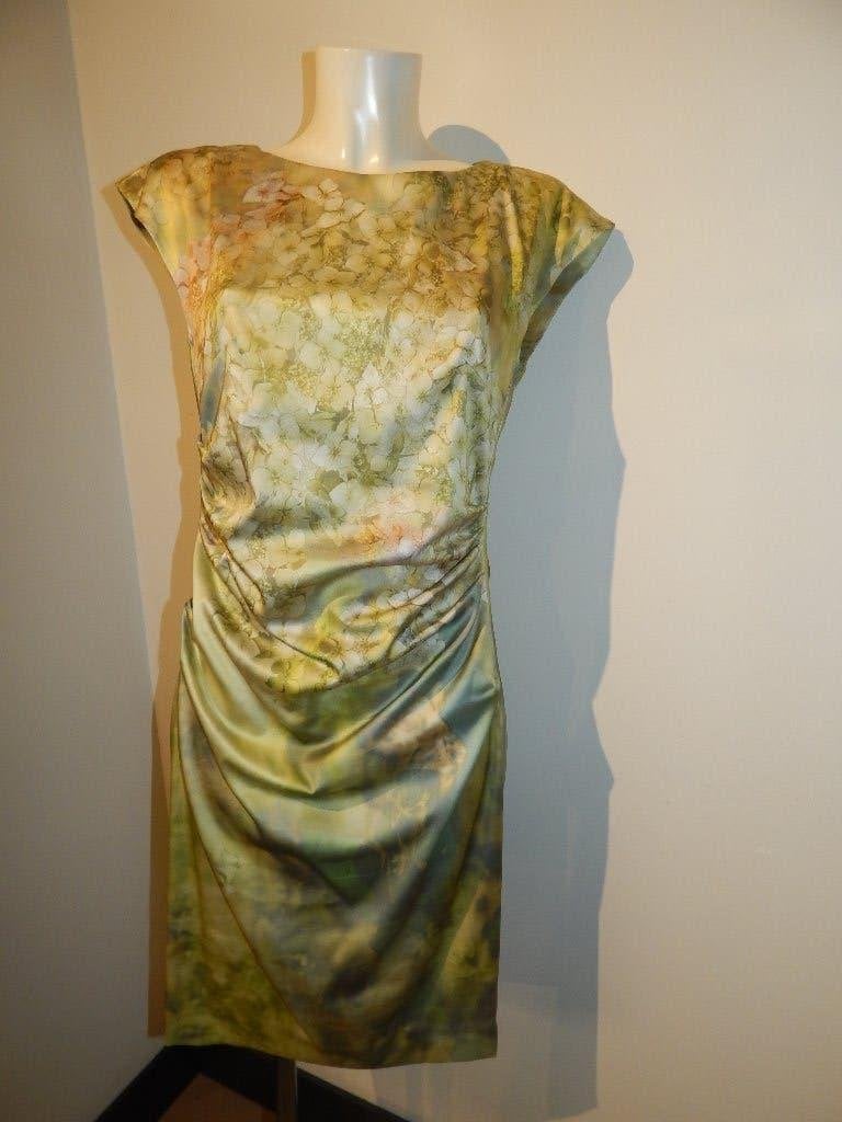 Marccain satijn achtige jurk bloemen print zomerse tinten N4, Maat 38/40 (M), Zo goed als nieuw, Knielengte, Marccain