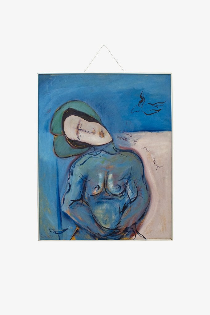 Evarsky Blom BKR schilderij ‘Woman take off your mask’ 70's, Antiek en Kunst, Ophalen