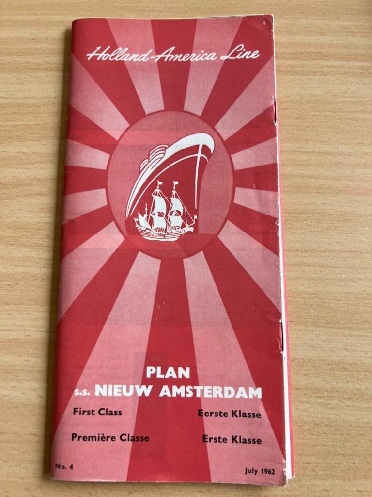 Holland-America Lijn s.s. Nieuw Amsterdam Plan Juli 1962, Ophalen of Verzenden, Gelezen, Folder