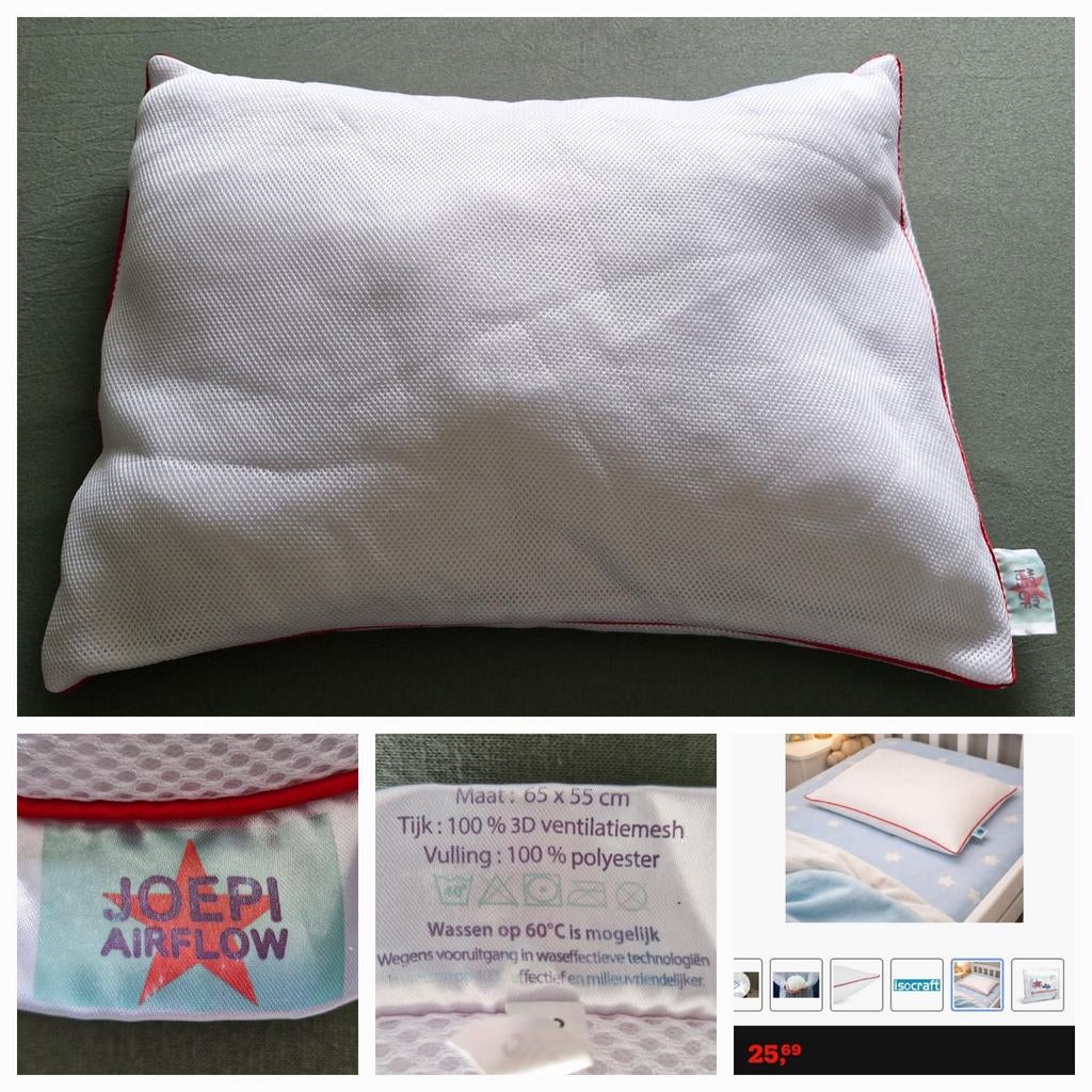 Polydaun Joepi Airflow kinder hoofdkussen.🛏, Jongetje of Meisje, Wit, Ophalen of Verzenden, Zo goed als nieuw