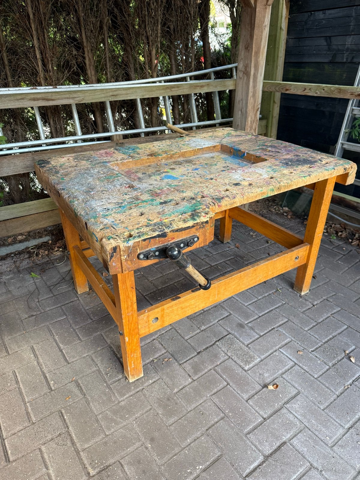 Vintage Nooitgedacht werkbank met bankschroeven, Ophalen of Verzenden