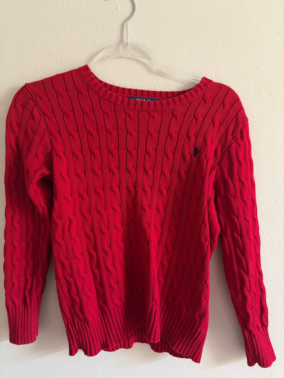 Rode Ralph Lauren kabeltrui - Maat M (10-12), Kleding | Dames, Truien en Vesten, Verzenden, Zo goed als nieuw, Maat 38/40 (M)