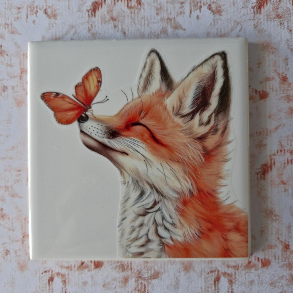 Decoratietegel vos (10x10cm) incl standaard/haakje, Ophalen of Verzenden