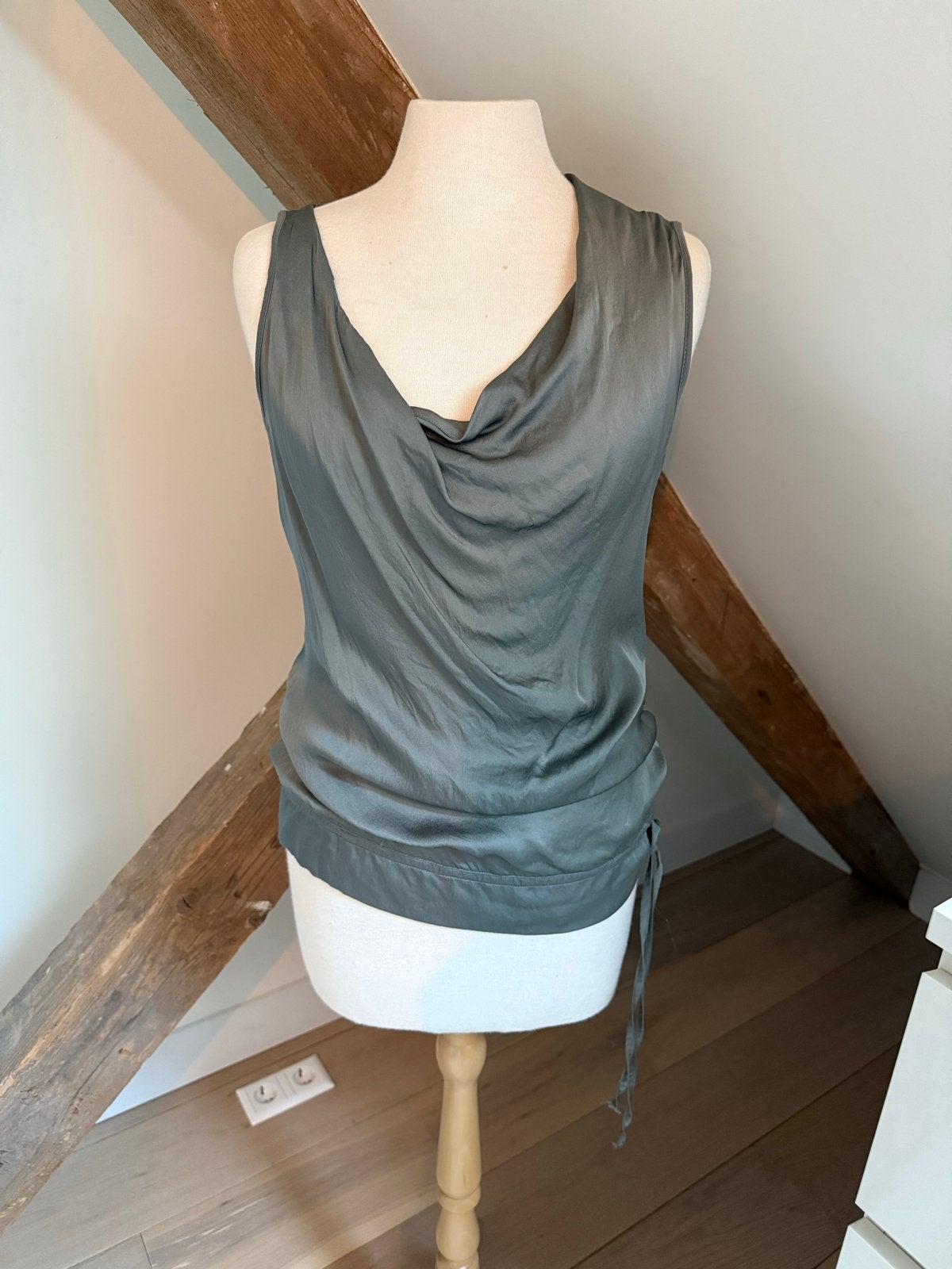 Dante6 zijden viscose top met watervalhals, Ophalen of Verzenden, Zo goed als nieuw, Groen, Maat 36 (S)