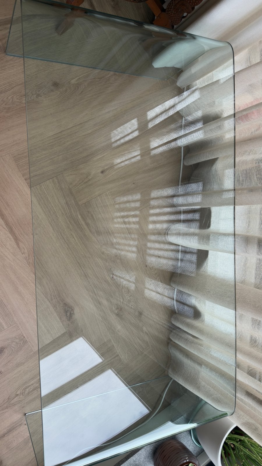 Hardglazen salontafel met afgeronde hoeken, Ophalen, Gebruikt, 100 tot 150 cm, 50 tot 100 cm