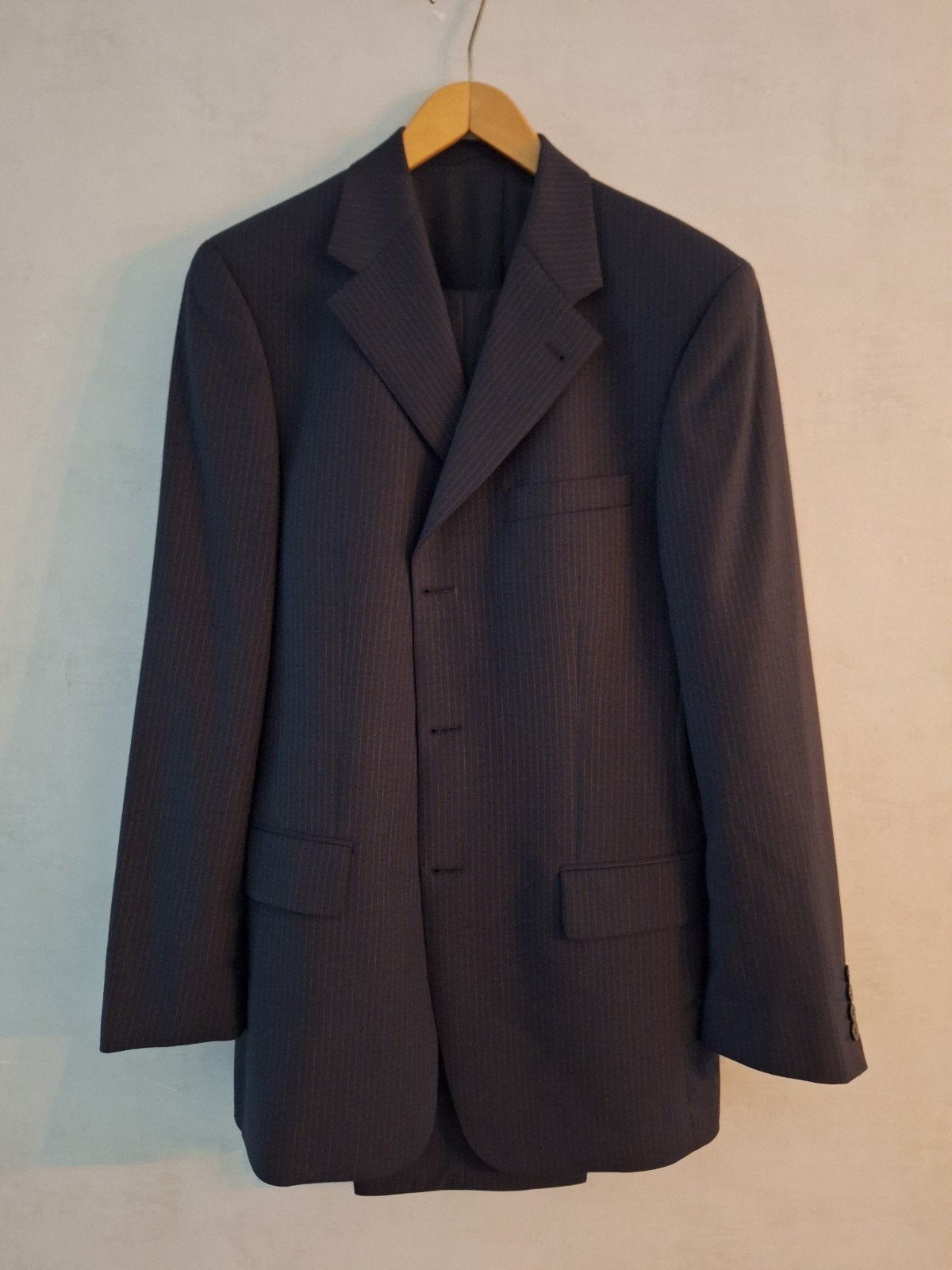Barutti blauw pak met dun streepje - Maat 52, Kleding | Heren, Kostuums en Colberts, Maat 52/54 (L), Barutti, Blauw, Ophalen of Verzenden