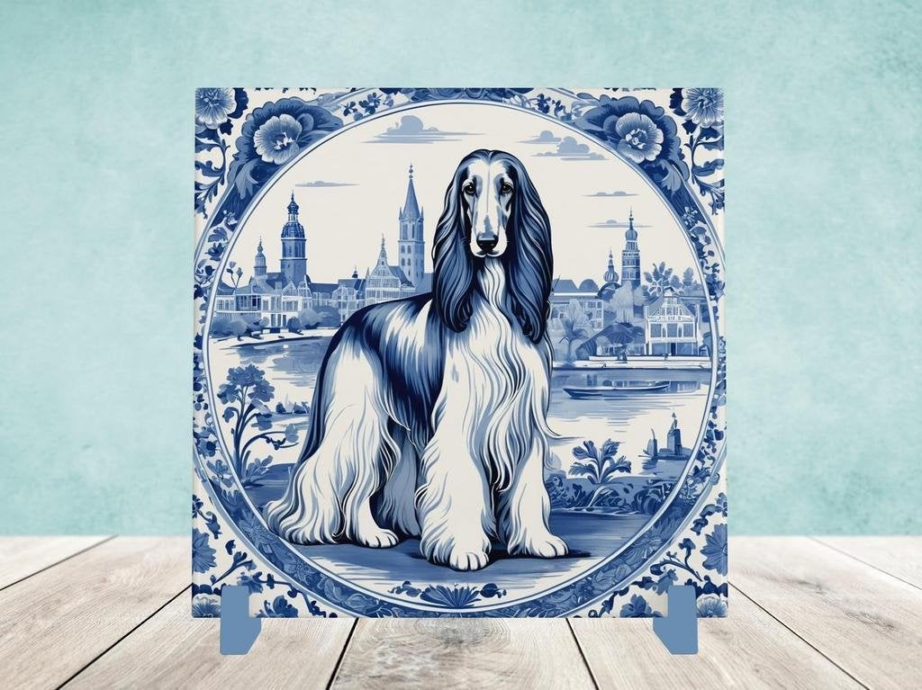 Delfts Blauwe Afghaanse Windhond tegel, Ophalen of Verzenden
