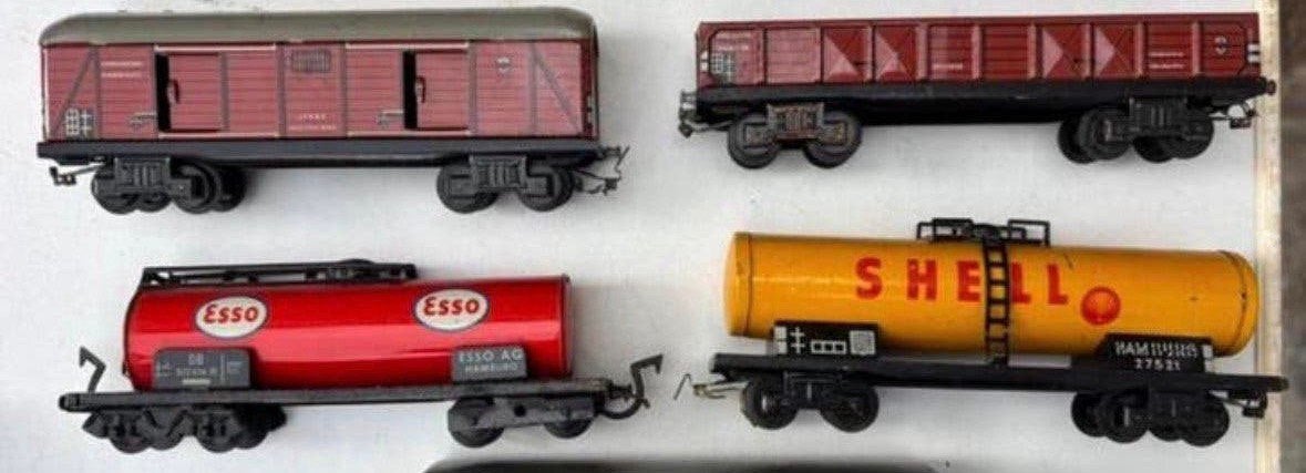 Spure00 German made 3X blikken trein wagons en 1 tankwagen, Hobby en Vrije tijd, Overige merken, Treinset, Gelijkstroom, Ophalen of Verzenden