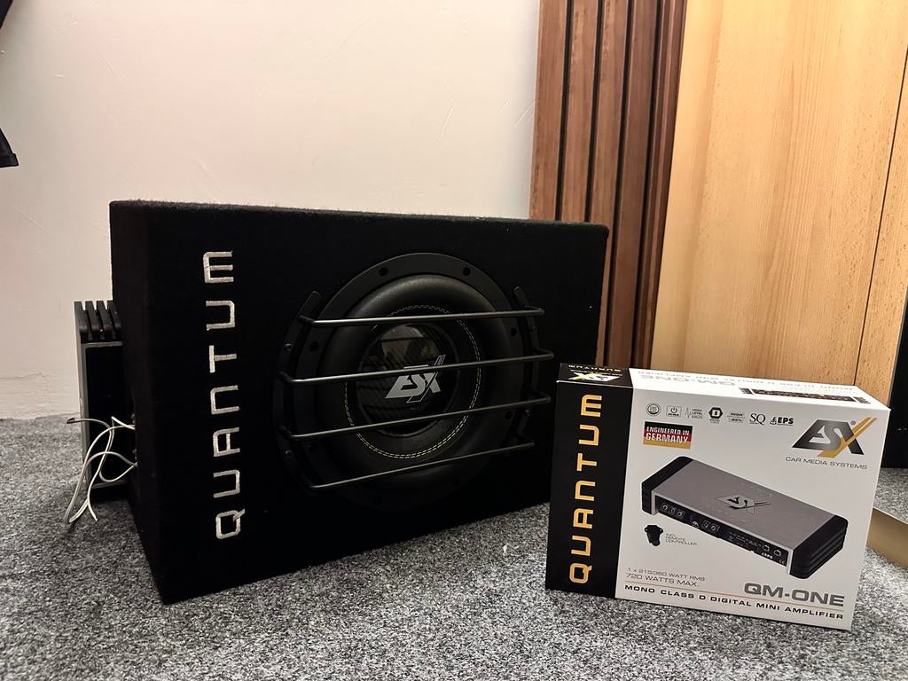 Nette Quantum ESX Subwoofer 600W RMS + Versterker, Ophalen of Verzenden, Gebruikt