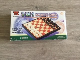 3-in-1 Magnetisch Reisspel: Schaak, Dam, Backgammon, Gebruikt, Een of twee spelers, Onbekend, Ophalen of Verzenden