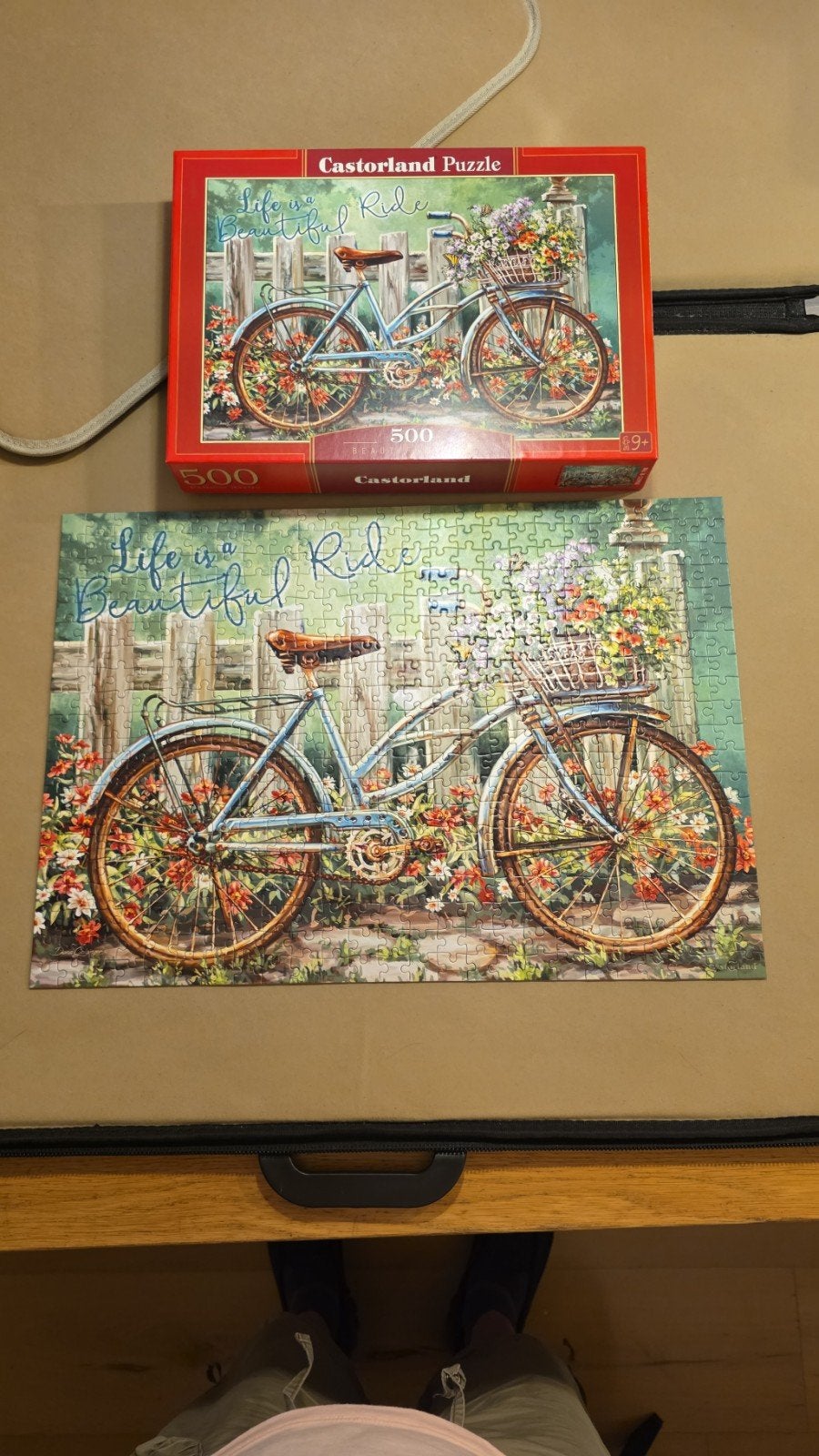 2 puzzels Castorland Puzzel 500 stukjes - Santorini & Fiets, Ophalen of Verzenden, 500 t/m 1500 stukjes, Zo goed als nieuw, Legpuzzel