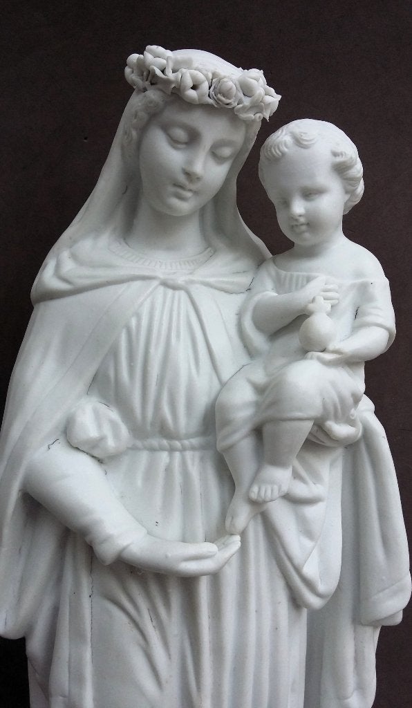 Om 1850-1875 GROTE 45 CM Bloemenkroon Madonna Maria Beeld, Ophalen of Verzenden