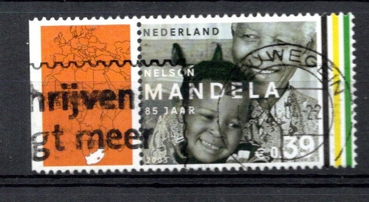 gestempelde zegel. Jaar 2003: mandela met tab, Ophalen of Verzenden, Na 1940, Gestempeld