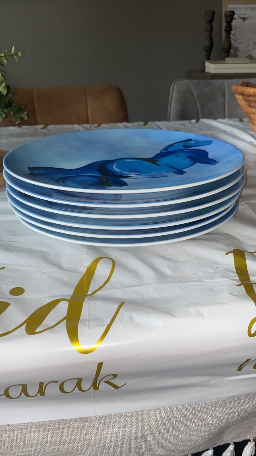 Dinnerborden Kasteel Terworm - Blauwe Paarden door Annie van, Ophalen, Gebruikt, Bord(en), Overige stijlen