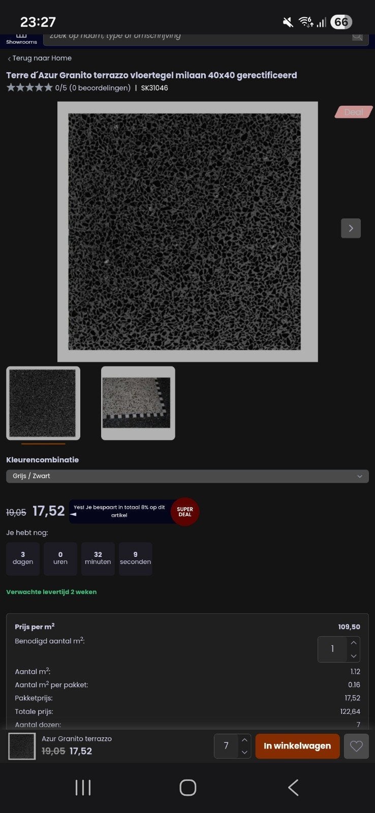 3x Terre D'Azur Granito Terrazzo Vloertegel Milaan 40x40, Ophalen, Overige materialen, Nieuw, 20 tot 40 cm