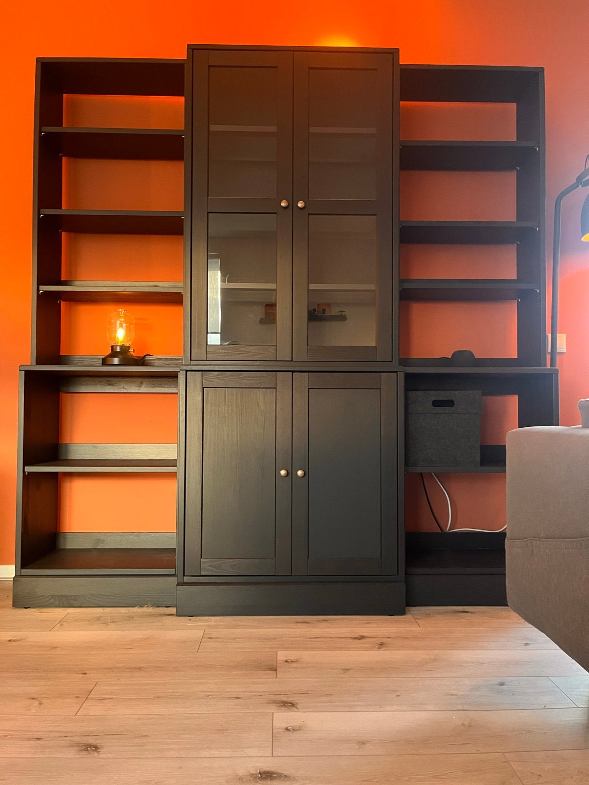 IKEA HAVSTA Opbergcombinatie met glazen deuren, zwart, Ophalen, 200 cm of meer, 50 tot 100 cm, Zo goed als nieuw