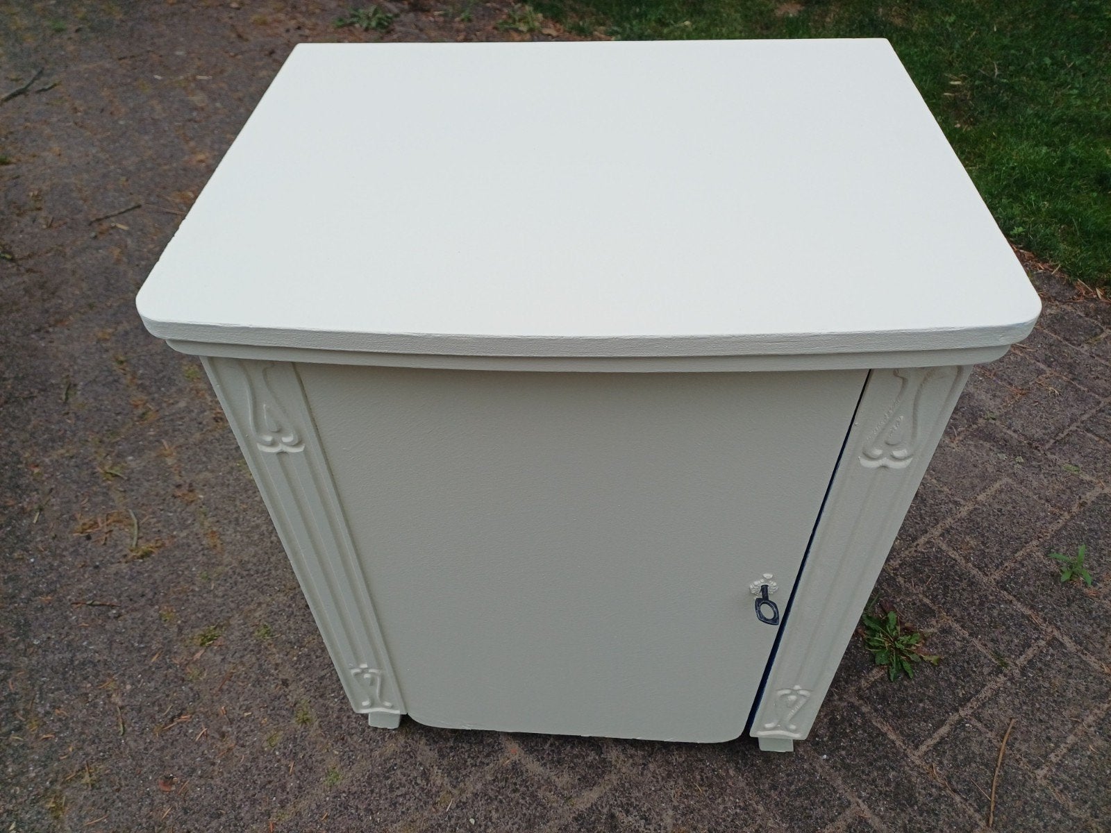 Brocante Naaimachine Kastje - Topaaswit met Snijwerk, Ophalen