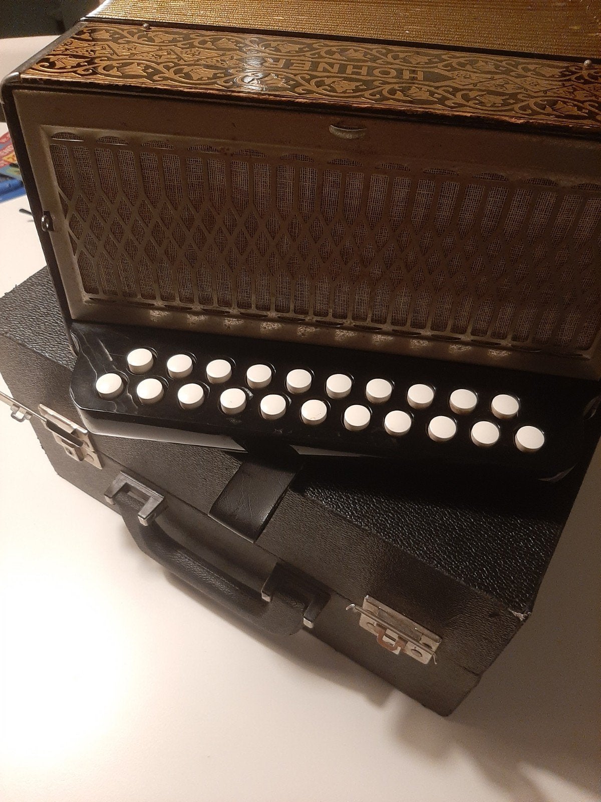 Hohner Trekzak CF Trekharmonica 2-rijer met 5e toets, Gebruikt, Overige formaten, Ophalen of Verzenden, Met koffer