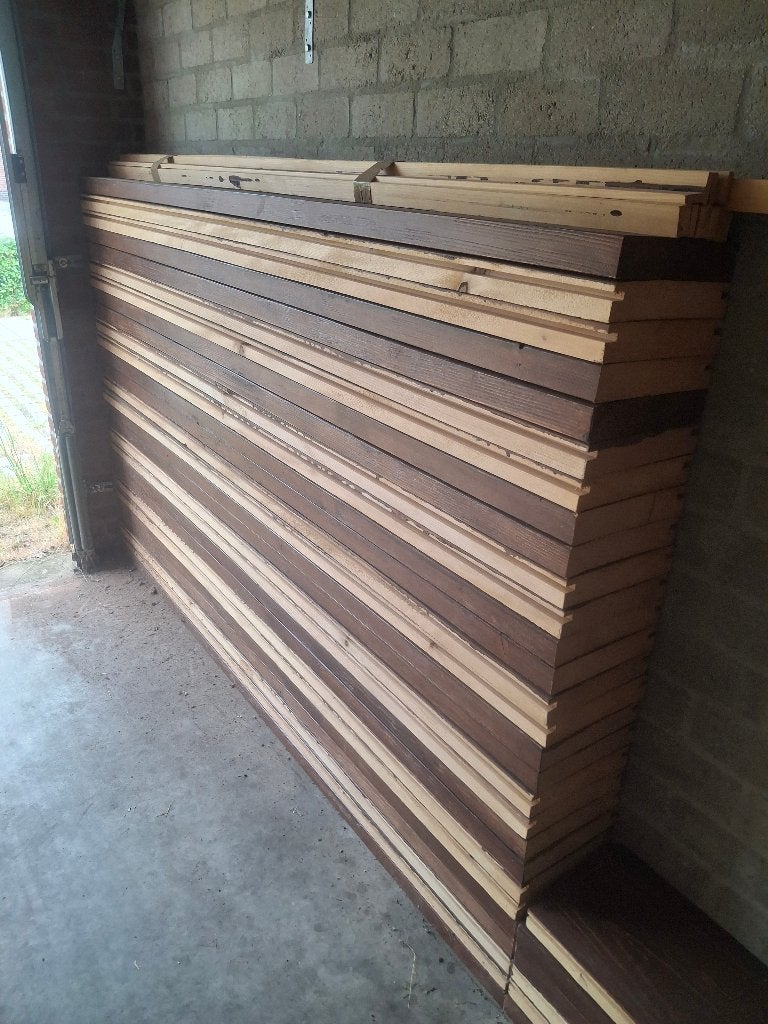 34 Houten balken, verbindbaar, Doe-het-zelf en Verbouw, Hout en Planken, Ophalen, 25 tot 50 mm, Grenen, Zo goed als nieuw