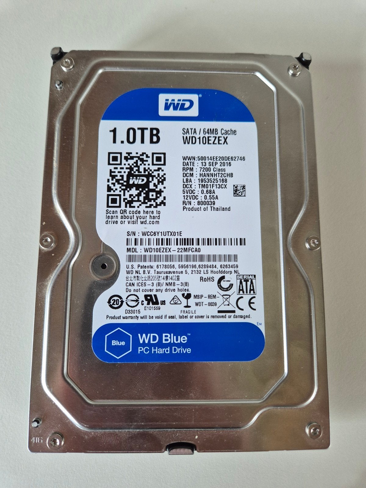 Western Digital 1TB HDD, Computers en Software, Harde schijven, Ophalen, Intern, Gebruikt, Western Digital (WD)