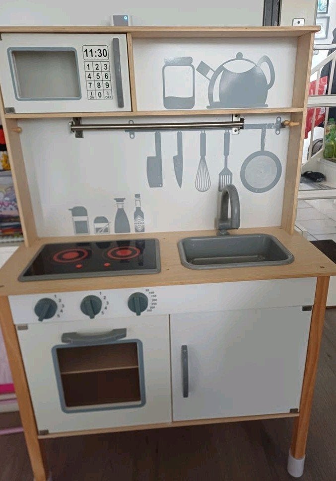 Houten speelkeuken met magnetron en oven, Ophalen, Gebruikt, Hout, Speelkeuken