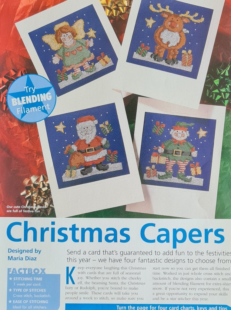 Christmas Capers 4 Kerst borduurpatronen, Ophalen, Nieuw, Handborduren, Patroon
