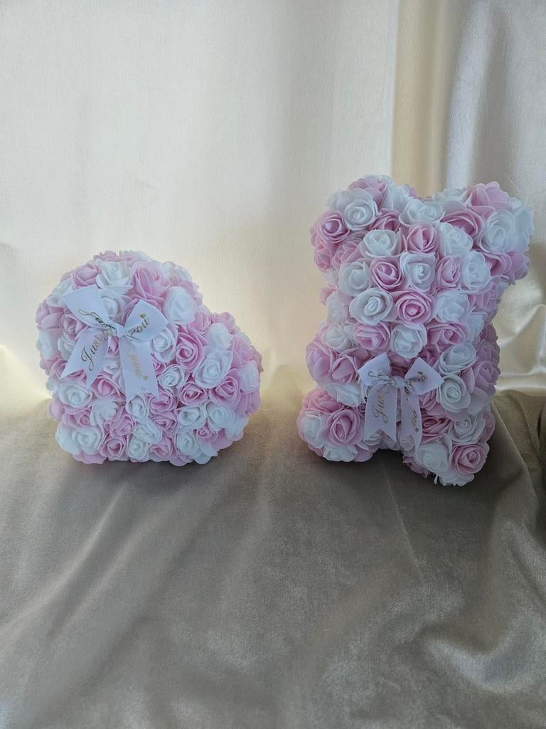 Rozenbeer en rozenhart - Roze/Wit(Moederdag), Ophalen of Verzenden, Nieuw, Meerkleurig, Textiel