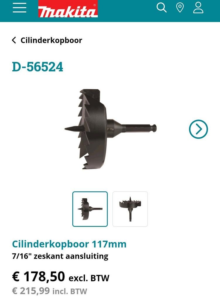 Makita Cilinder Boor voor hout 117mm, Ophalen of Verzenden, Boor- en/of Breekhamer