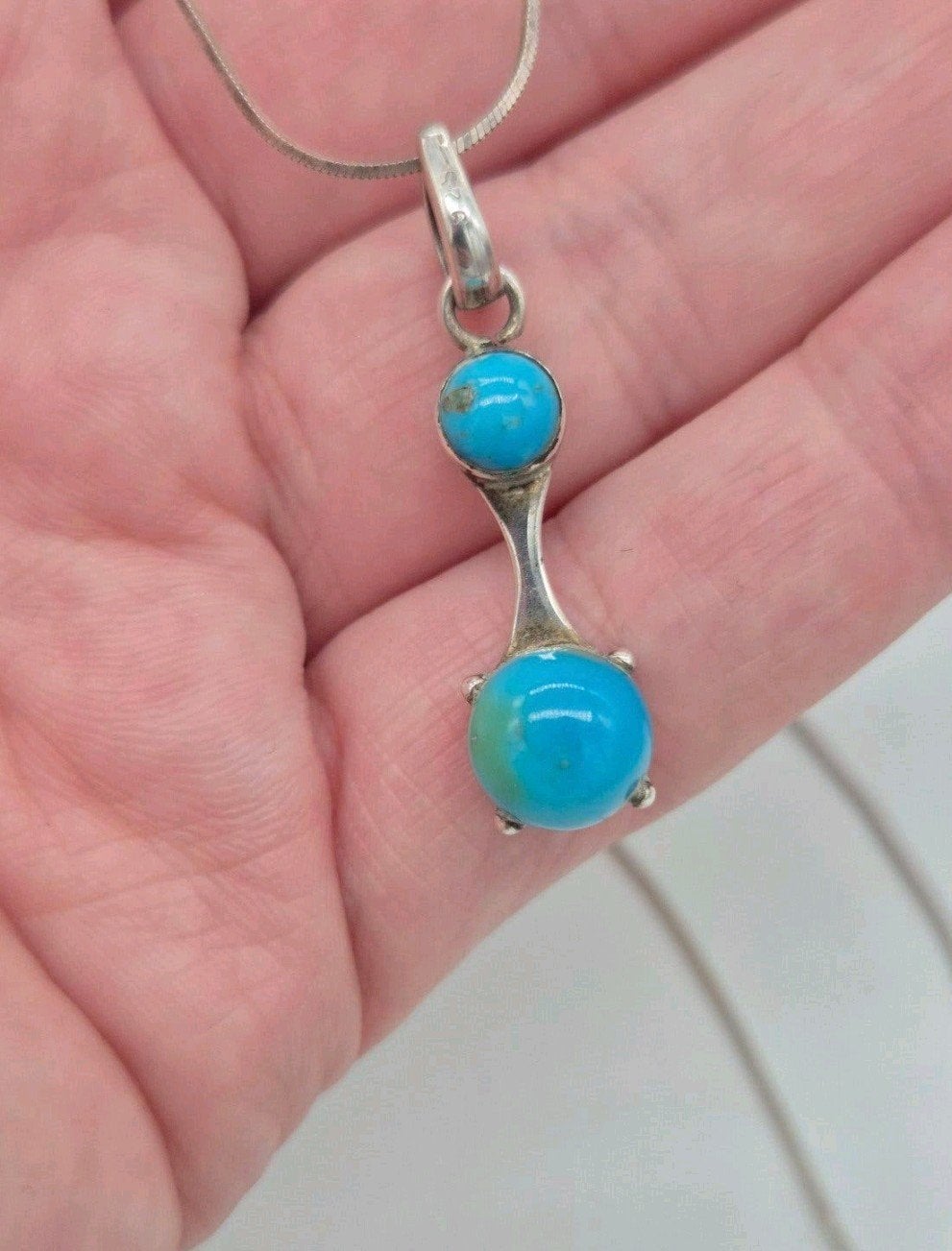 Vintage Zilveren Hanger 925 met Turkoois Edelstenen, Gebruikt, Overige voorstellingen, Verzenden, Met edelsteen