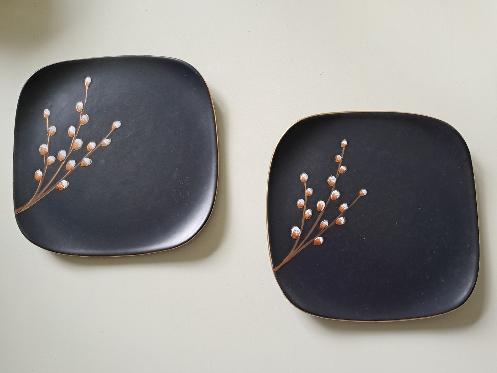 Mid century schaaltjes van Flora Gouda hand beschilderd, Ophalen of Verzenden