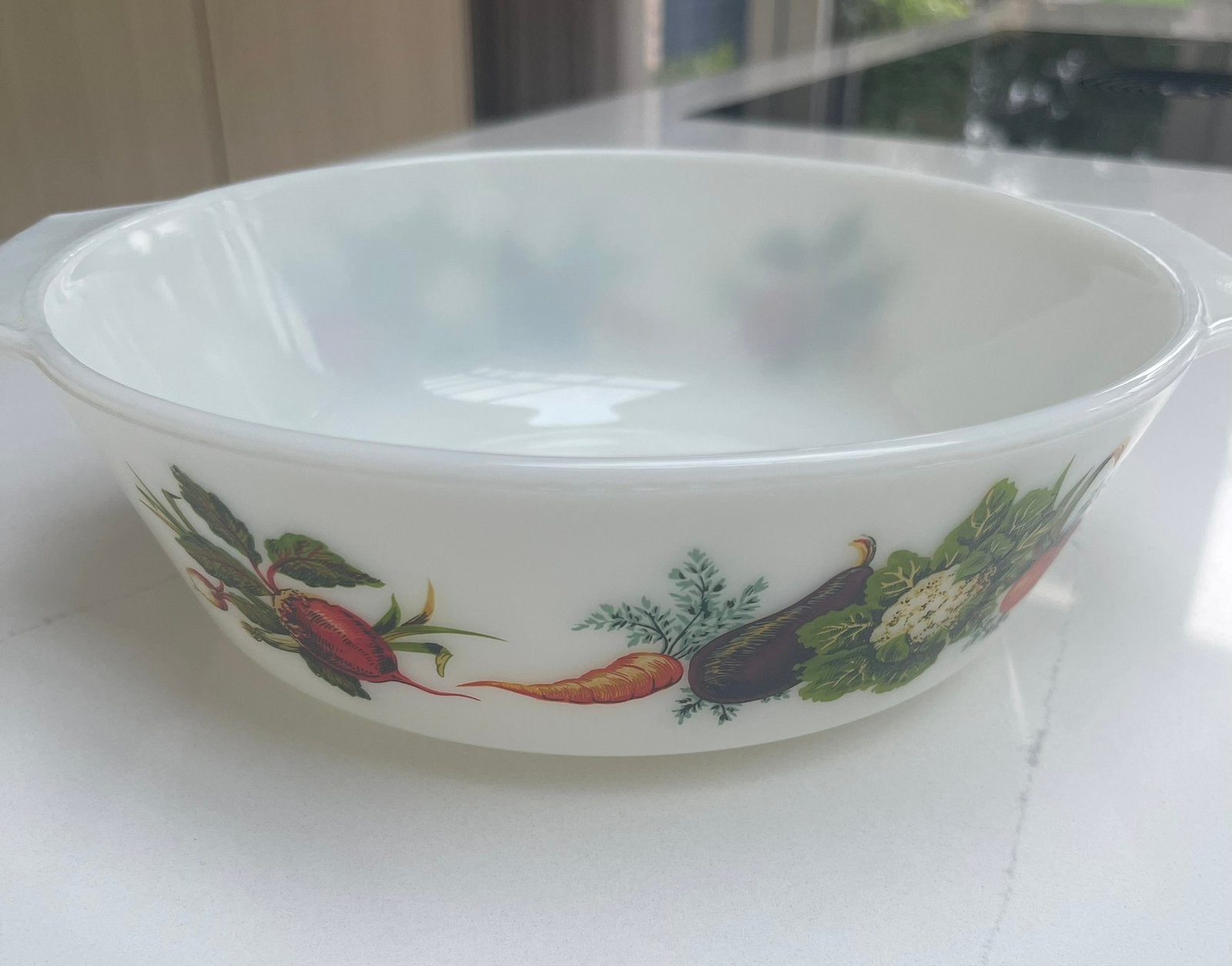 Vintage PYREX ovenscchaal Market garden groente 22cm diam., Antiek en Kunst, Ophalen of Verzenden