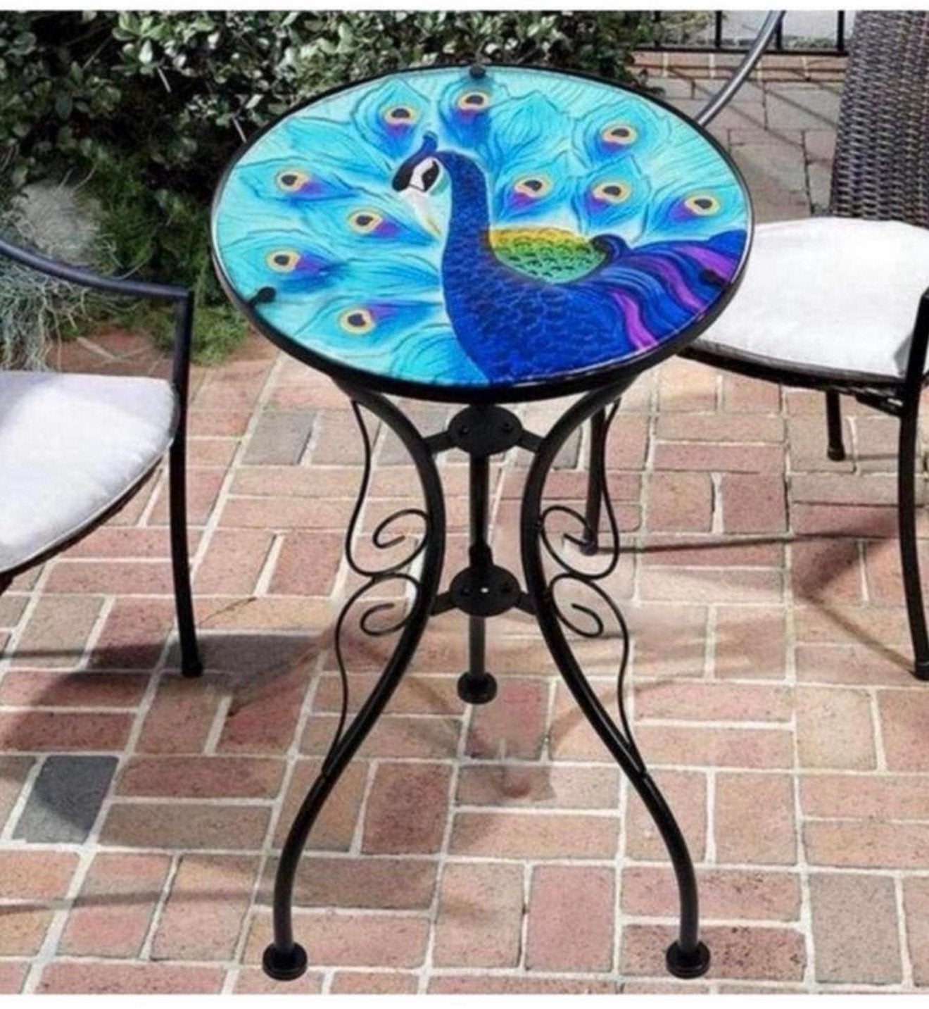 IJzer-Glas Pauw Ronde Zij-tafeltje Mozaïek bijzettafel Nieuw, 45 tot 60 cm, Minder dan 55 cm, Metaal of Aluminium, Rond