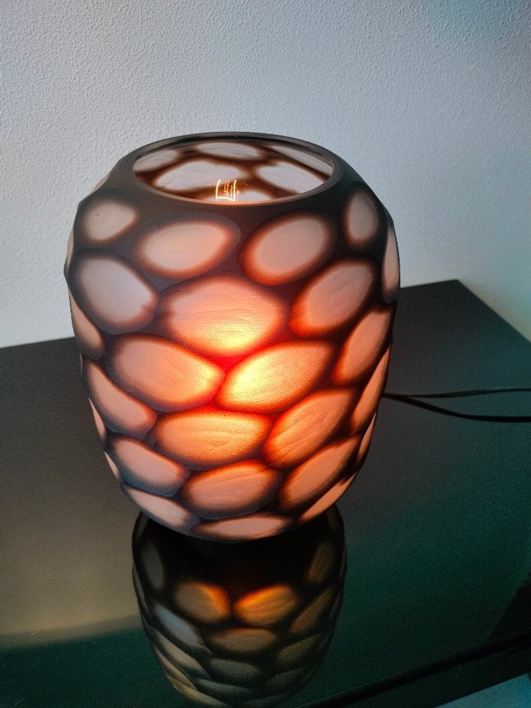 Design Lamp Tafellamp Glas Satijnglas Karamel 1985, Ophalen of Verzenden, Glas, Handgemaakt, Design