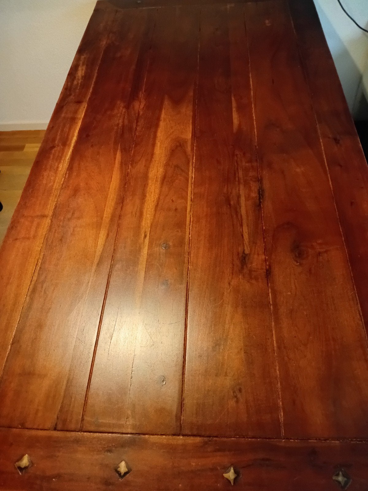 Eettafel wit / bruin - teak, Ophalen, Gebruikt, Teakhout, 50 tot 100 cm