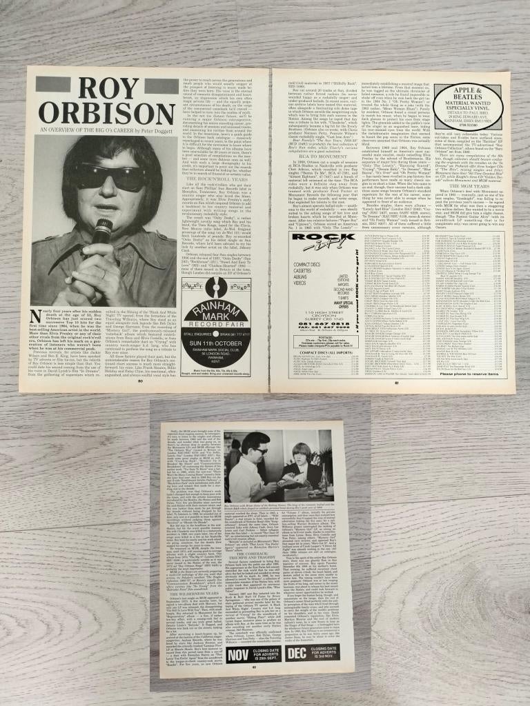 Roy Orbison 3-pagina’s Record Collector UK tijdschrift, Verzamelen, Muziek, Artiesten en Beroemdheden, Gebruikt, Boek, Tijdschrift of Artikel