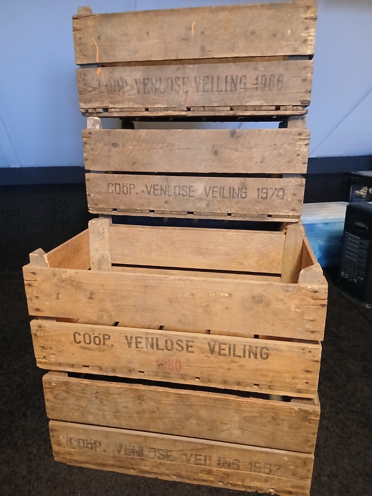 6 houten veilingkisten Venlose veilingen, Ophalen, Gebruikt, Overige houtsoorten