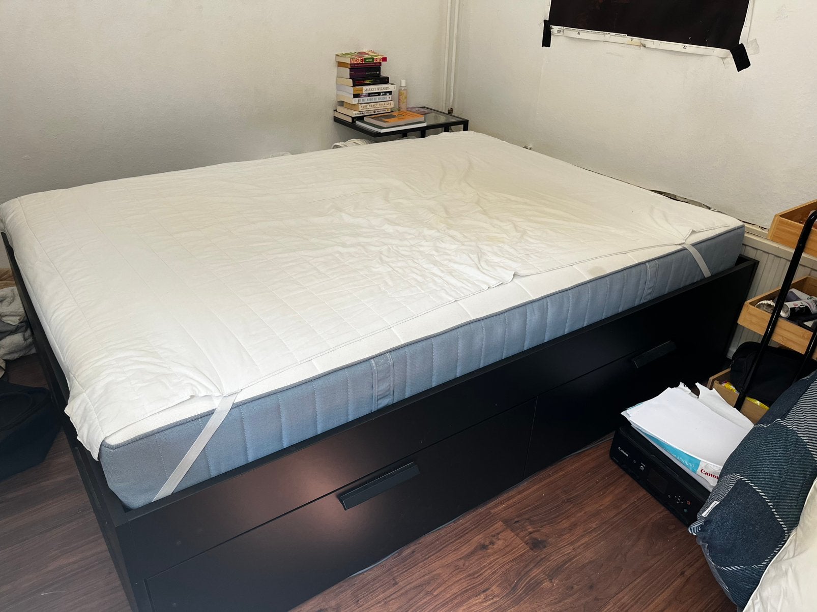 Ikea BRIMNES bed 140x200 incl. matras(beschermer), Ophalen, Gebruikt, Zwart, Tweepersoons