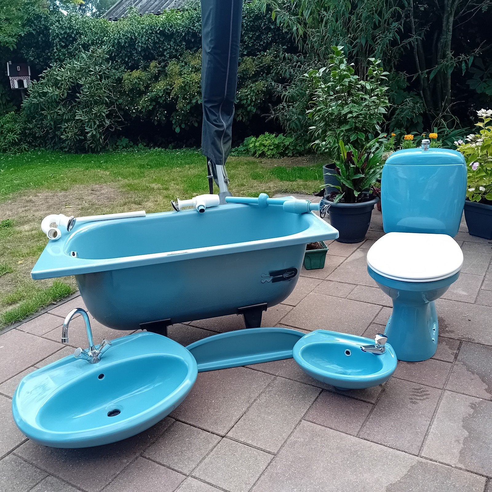 Vintage Sphinx Sanitair Set: Blauw Emaille Bad & Meer, Ophalen, Gebruikt, Bad
