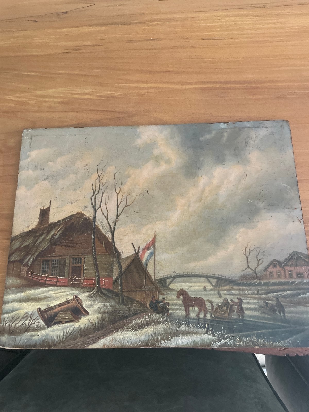 Oud Hollands winterlandschap schilderij op paneel, Antiek en Kunst, Kunst | Schilderijen | Klassiek, Paneel, Oud hollands, Ophalen of Verzenden
